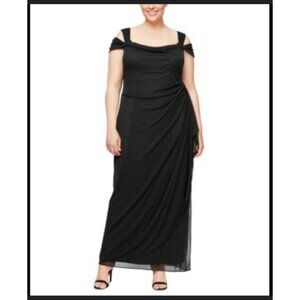 Alex Evenings Womens Black Off-Shoulder Draped Gown/Dress Size 16W Party Formal